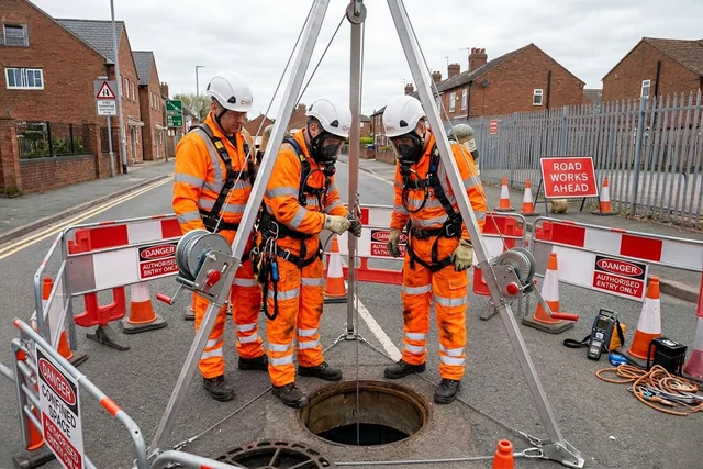 Civil Connect engineers working at a live manhole on a residential street