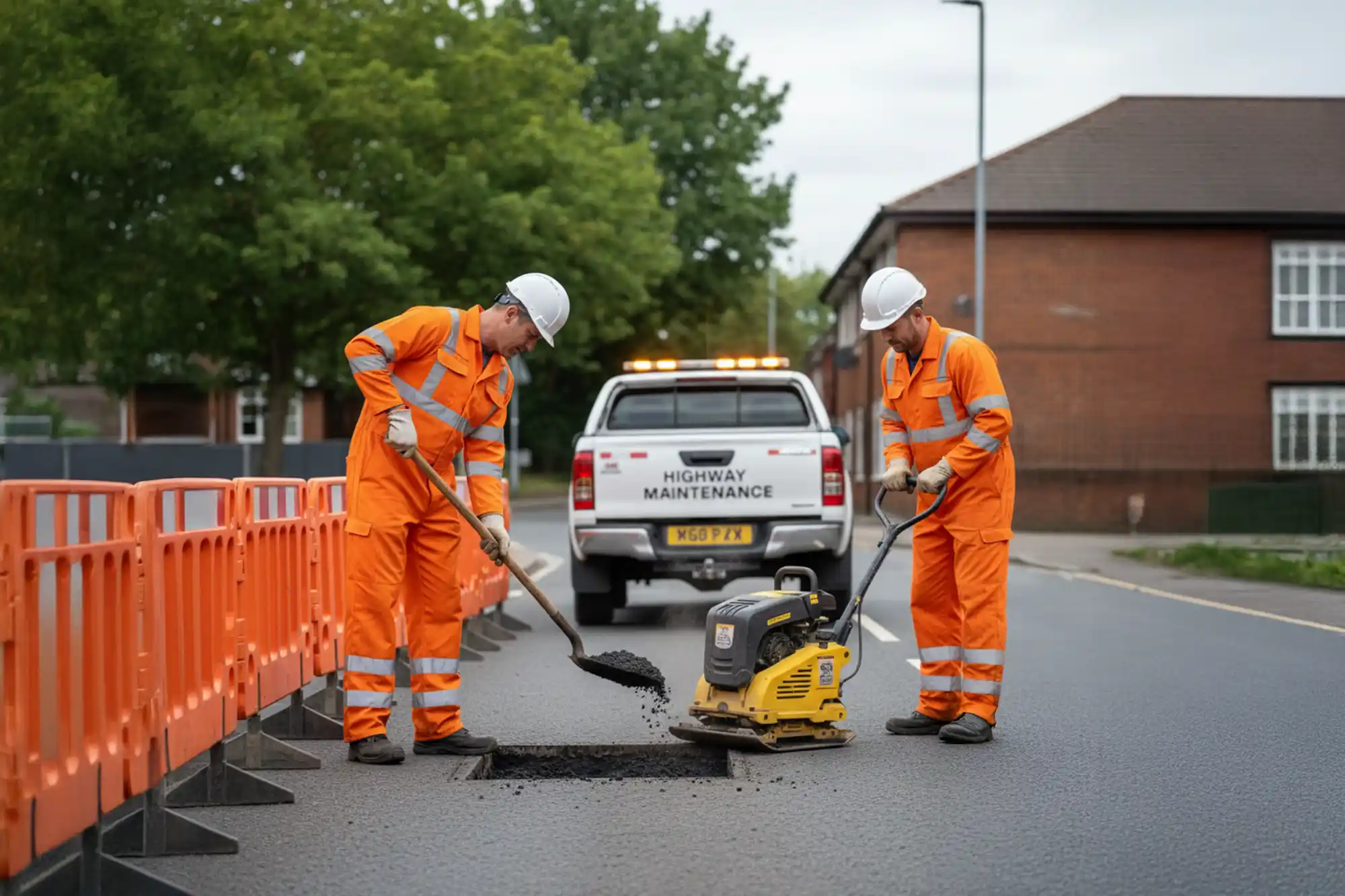 repairing pothole